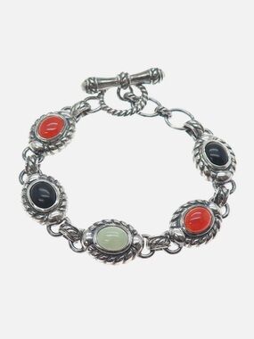 JUDITH RIPKA 925 Sterling Silver Vintage Real Multi-Color Jade Bracelet 7"